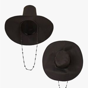 K pop Demon Hunters  Black Wide-Brim Hat with Beaded Chain